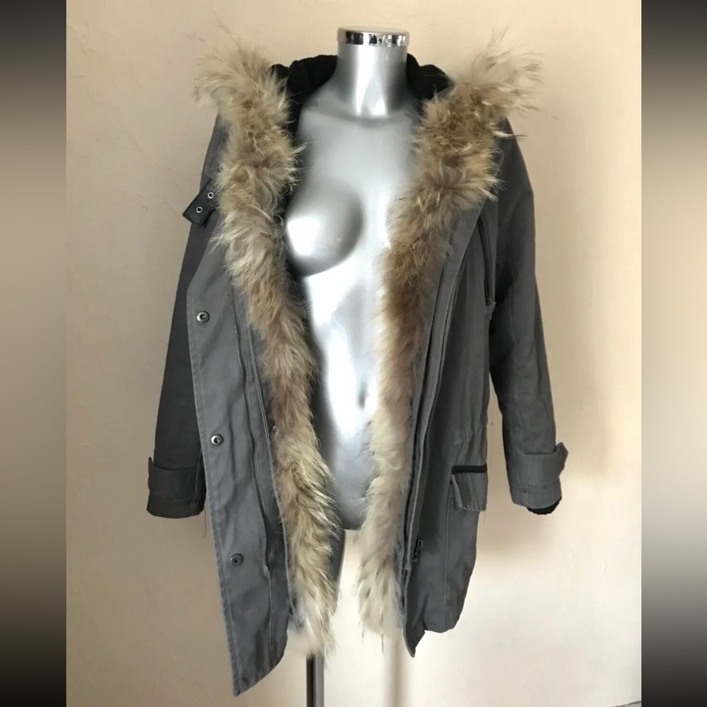 MAJE real fur trim cargo coat SZ 2 medium large
